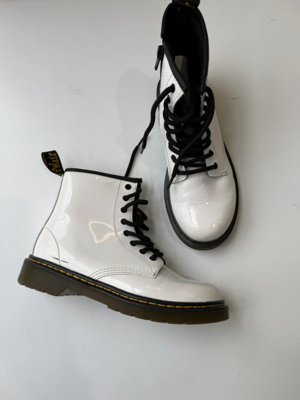 DOC MARTENS Youth Girls Size 3 White Black Patent Leather High Top Zip Up Boots